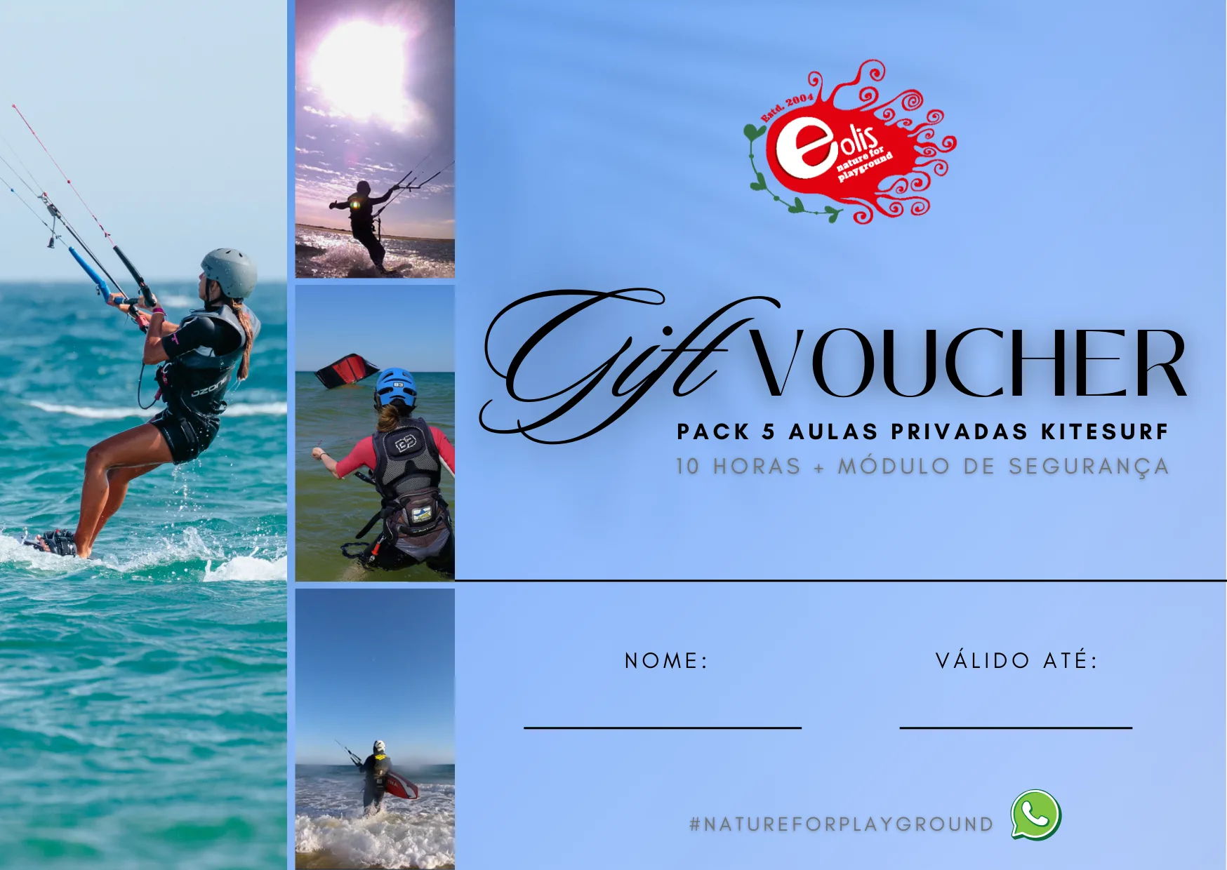 Voucher Pack of 5 Kitesurf lessons 1 kite classes algarve